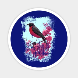 robin bird perched on flowering branch design Magnet